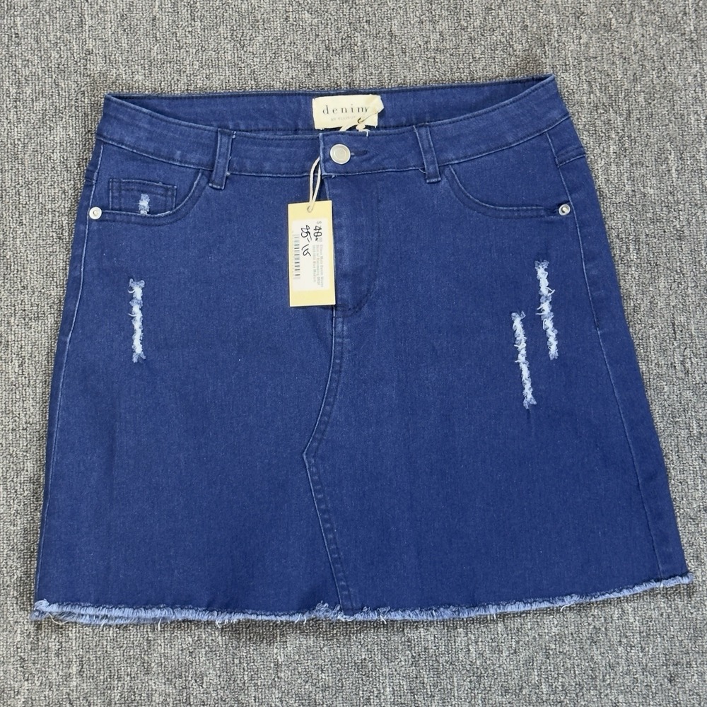 Denim by Ellison Moto Denim Woven Mini Skirt Blue Distressed Size Medium NWT‎